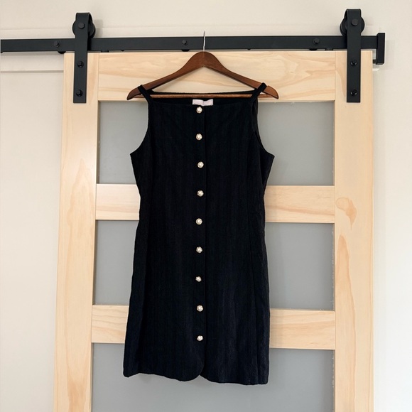 Charles Henry Black Textured Mini Dress w/ Pearl Buttons — Size Medium (NWT) - Picture 2 of 6